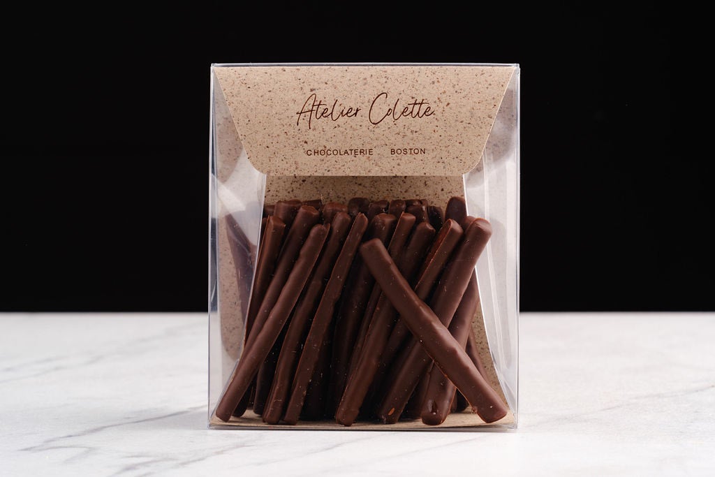 Orangettes — candied orange peel dipped in dark chocolate